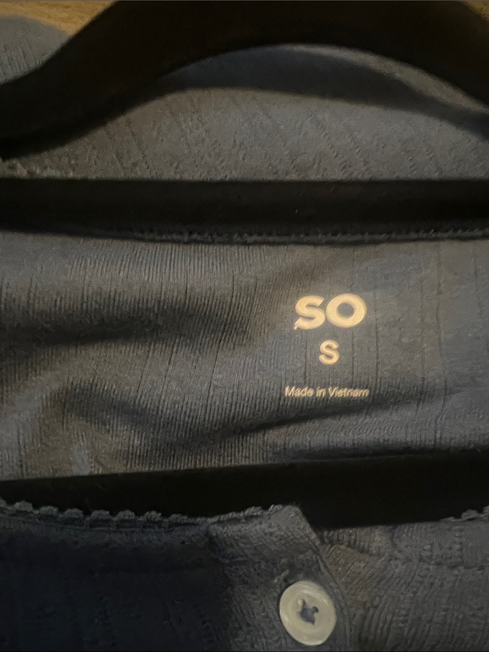 SO Navy Button-Front Ribbed Long Sleeve Top - Picture 3 of 4